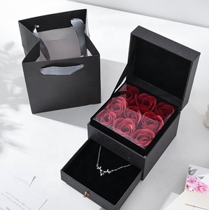 Acryl transparente Abdeckung schwarze Schublade Seife Rose Geschenkbox Konservierbare Rose Schmuck Geschenkbox Weihnachten Valentinstag Geschenke 2024