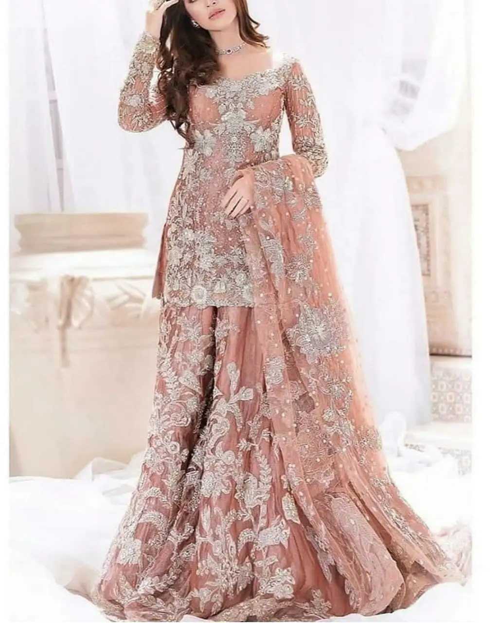 Потрясающая Тяжелая индийская/Пакистанская Красивая курта с платьем Sarara, украшенным хрустальными стеклянными бусинами, каменная работа для свадьбы = 2020