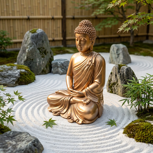 Statue de <span class=keywords><strong>Bouddha</strong></span> dorée et sereine - Fabriquée sur mesure et installée professionnellement pour votre espace sacré - Product Image 5