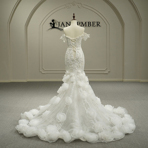 Vestido de Novia Sirena de Lujo Jancember GT26042 Color Marfil <span class=keywords><strong>con</strong></span> Cuentas y Flores 3D - Product Image 4