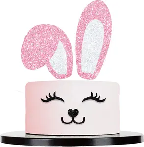 Hiasan puncak kue telinga kelinci Paskah, perlengkapan atasan kue pesta tema Kelinci Paskah
