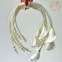 Luxuriöser handgefertigter Perlen-Brautstrauß mit echten Wasserfall-Calla-Lilien für Hochzeitsfeier-Dekoration 2026
