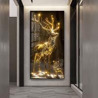 Décoration murale moderne en aluminium doré avec cerf, LED et porcelaine, impression animalière, élégante pour la maison, chambre et salon de luxe