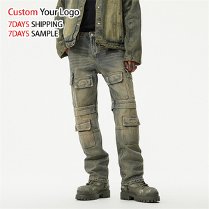 Jean cargo baggy homme Y2K bleu délavé de qualité supérieure, style streetwear vintage personnalisé, par le fabricant - Product Image 3