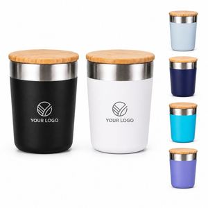 Custom Logo <b>Bamboo</b> Lid Stainless Steel Tumbler Double Wall Vacuum Insulated Powder Coating Coffee <b>Mug</b> Promotional Travel Cup - Product Image 1