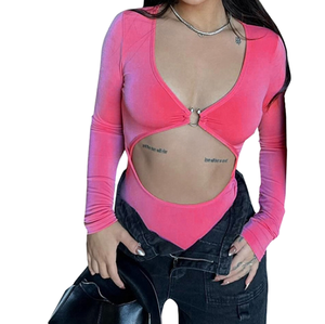 Mono sexy de verano para mujer, de manga larga, cintura alta, estilo casual, con hebilla metálica y diseño hueco, nueva tendencia. - Product Image 1