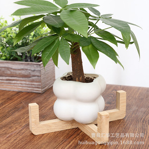 Simple <b>succulent</b> planter stand, office desk decoration, creative home flower <b>pot</b> rack, cross-border cat bowl bamboo and wood - Product Image 2