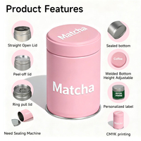 Boîte en métal ronde personnalisée OEM de qualité alimentaire pour matcha, 30g 50g, avec couvercle à vis hermétique, impression offset, emballage en fer blanc, conteneur en fer blanc