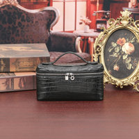 Sac à maquillage bandoulière tendance en cuir véritable de crocodile siamois pour femme, petit format carré avec fermeture éclair, vente en gros transfrontalière