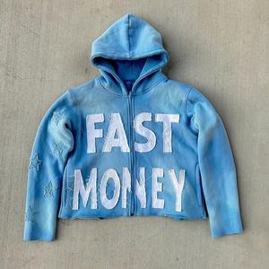 Sweat à capuche zippé en coton 100% de qualité supérieure, surdimensionné, délavé à l'acide, vintage, tricoté, pour homme, en molleton français, délavé au soleil - Product Image 2