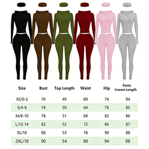 Women's Two Piece Set Long Hooded Sweatshirt Casual Knitting Custom Logo Autumn Spandex Cotton Breathable Bodycon Tracksuit - Product Image 3