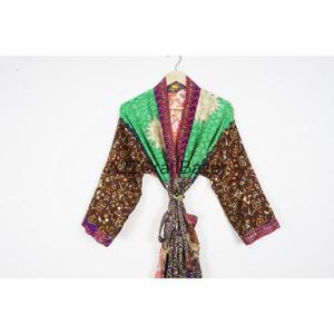 Robe Kimono en soie à fleurs assorties pour femmes, tenue de nuit multicolore, robe de chambre Maxi-pour l'été et le printemps - Product Image 2