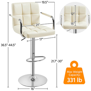 ファッションデザインスクエアスイベルベージュフェイクレザー調節可能カウンターハイトバースツール - Product Image 3