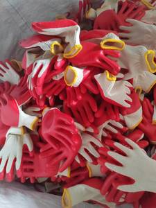 CE ISO9000 certificado suave pequeño barato algodón rojo látex recubierto guante EN388 guantes de látex rojo para el mercado de EE. UU. - Product Image 5