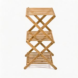 Étagère à chaussures <span class=keywords><strong>pliable</strong></span> à 3 niveaux en <span class=keywords><strong>bambou</strong></span>, type sol, empilable, pour le rangement des vêtements/sacs dans le salon - Organisateur moderne pour chaussures et vêtements - Product Image 1