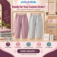 Smiledotkids Pantalons de survêtement droits personnalisés pour enfants, en molleton doux, broderie florale, violet et gris, OEM ODM, vente en gros pour tout-petits