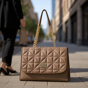 Sac cabas pour femme Fana Melina, matériau PU, bandoulière chaîne, fermeture à rabat, motif géométrique, style élégant, usage quotidien - Product Image 2