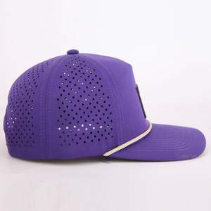 Casquette de baseball unisexe sportive en polyester 100% imperméable et respirante avec logo personnalisé, découpe laser 5 panneaux et trous, style corde - Product Image 5