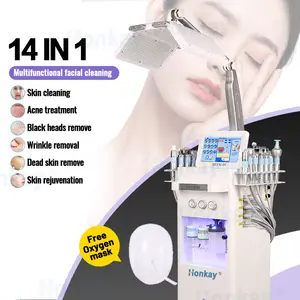 Instrumento de dermoabrasión Hydra caliente para limpieza profunda facial mejorada, espray facial de oxígeno, dispositivo de belleza limpio 14 en 1 para uso comercial