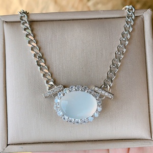 Trendy 13*18mm <b>Iced</b> <b>Out</b> Oval Cut Red Cubic Zirconia Pendant Jewelry Eco-friendly Copper Silver Plated Cuban Necklace for Female - Product Image 3