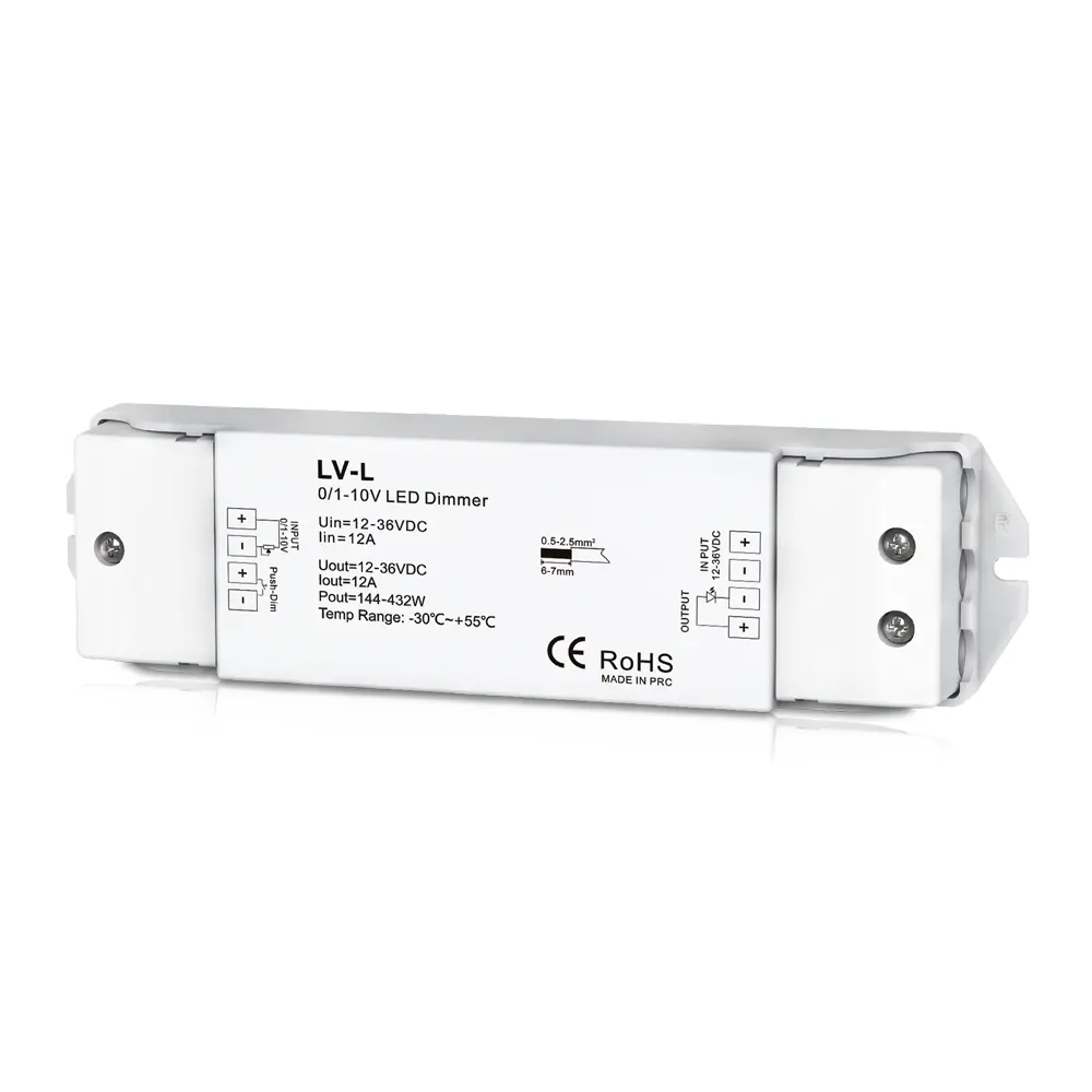 LV-L 0/1-10V led dimming driver CV 12-36V 0-10v led controller 1 channel PWM single color controller push dim function