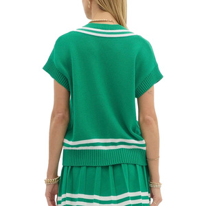 Grosir Sweater Rajut Wanita Lengan Pendek Logo Kustom untuk Tenis <span class=keywords><strong>Golf</strong></span> Klub Country Preppy Musim Panas Kerah V Berkualitas Tinggi - Product Image 5