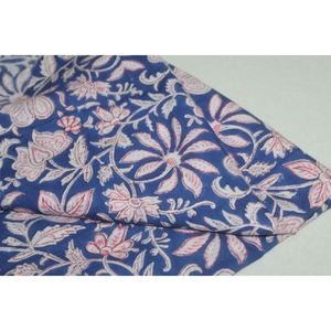 Blue & Pink Flower Hand Block Print Cotton Fabric 110 GSM for Curtains <b>Diapers</b> Home Textiles Bags Accessories for Best Price - Product Image 2