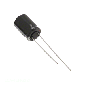 Condensador de Canal de Fabricante ECA-1EHG221, de Aluminio, de Orificio Pasante, 220uF 20% 25V, Radial TH - Product Image 1