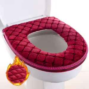 Toilet Cover Plush Seat Cover Models Waterproof Universal Model Ring Washable Zipper Bathroom Mat Decorative Toilet Seat