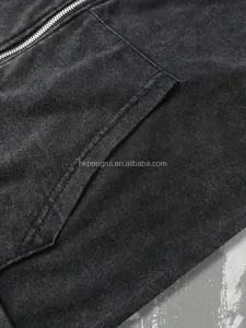 Custom Luxury Brand <b>Zip</b> Up <b>Hoodies</b> Wash Streetwear with Front <b>Pockets</b> DTG Print Embroidery Heavyweight Rhinestone Pullover - Product Image 3