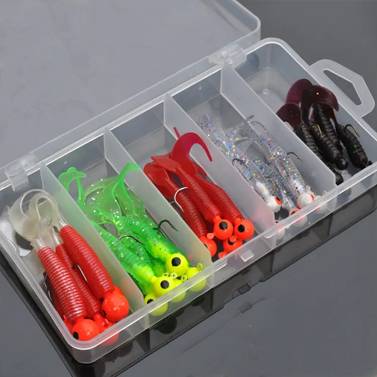 51pcs Wholesale Lead Head Hooks Worm Soft Lure Bait Tackle Kits Accessories Sets With Box