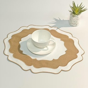 <b>Linen</b>/Cotton <b>Linen</b> <b>Cloth</b> Napkins Monogram Custom <b>Linen</b> Scalloped Napkins Color-blocking Handmade Embroidered <b>Table</b> Placemat - Product Image 4