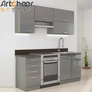 خزانة مطبخ بتصميم أوروبي معياري للبيع بالجملة بسعر رخيص تصميم صغير حديث من مصنع Foshan من الميلامين
