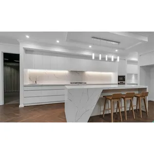 Lemari dapur pernis putih Modern, pintu kabinet desain kelas atas pintu datar lemari dapur modular modern dengan Pulau