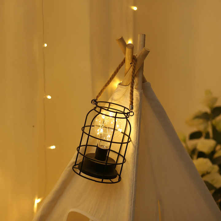 Easy carry vintage rope lamp perfect for beach tent or balcony relaxation solar camping lamp