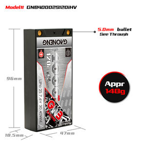GNB GAONENG LCG Thin Super Shorty HV 4000MAH 2S 7.6V 120C 5mm Bullet See Through Hard Case RC LiPo Battery - Product Image 3