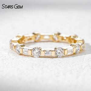 Starsgem Full Eternity <b>Ring</b> 1.62CTW 10K Solid Gold DEF VS Round Cut and Baguette Cut Lab Grown Diamond Wedding Band <b>Ring</b> - Product Image 4