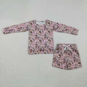 Tenue 2 pièces pour enfants unisexe, t-shirt à manches longues et short, imprimé camouflage chasse, 95% coton 5% élasthanne, style décontracté, prête à expédier (RTS) - Product Image 2