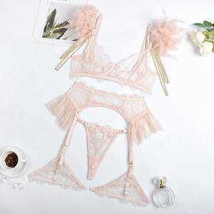 JENGS caliente transparente desnudo ver a través de tres piezas lencería sexy erótico Rosa Intimo Donna chicas sexy en lencería - Product Image 3