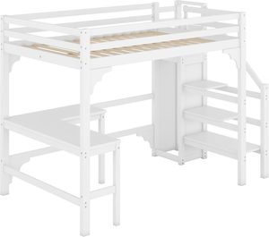Venta Directa de Fábrica: Cama Alta con Tobogán para Niños, Estructura de Cama Doble con Cajones, Litera King-Size, Cama Alta Tamaño Completo con Escritorio en Forma de L - Product Image 1