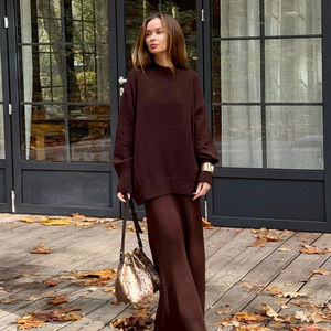 Ensemble pull et jupe pour femme, tricot à manches longues, col rond, avec jupe queue de poisson, nouvelle mode automne 2026, tenue décontractée élégante - Product Image 4
