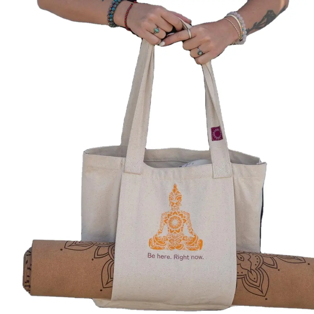Logo kustom kain katun organik untuk membuat tas tugas berat tas jinjing lucu kanvas tas belanja Yoga