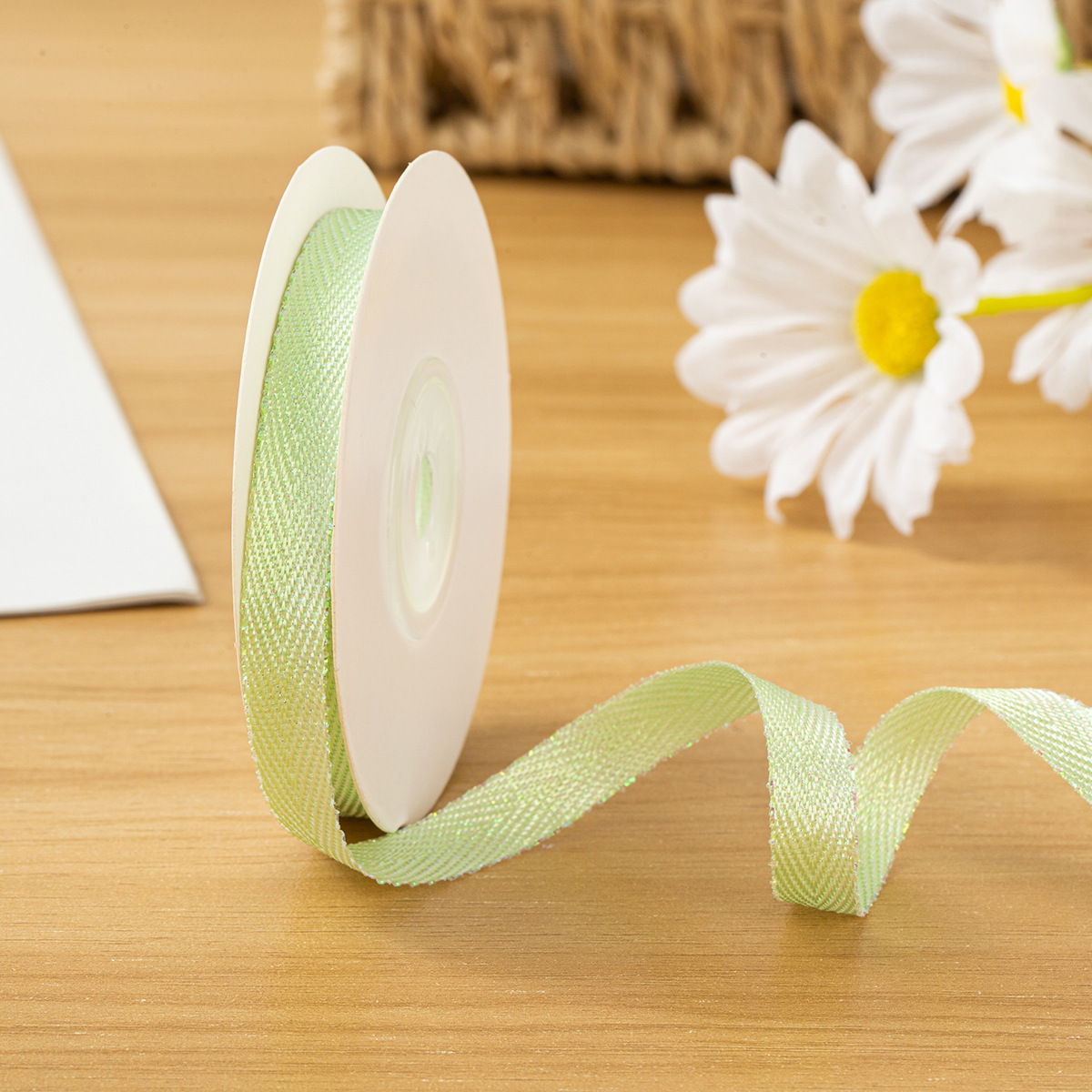 1cm green herringbone candy-colored ribbon, 10 yards