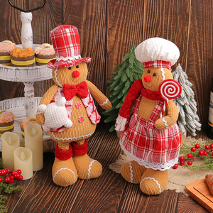 Chapeau de chef écologique artisanal à carreaux LINGKAI, poupée en peluche homme pain d'épices à jambes rétractables, décoration de table de Noël - Product Image 4