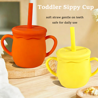 Gobelet pour tout-petits de 180 ml avec bouchon à paille, en silicone de qualité alimentaire, résistant aux chutes, compatible lave-vaisselle et micro-ondes, réutilisable, sans BPA, fournitures quotidiennes