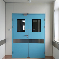 Porte coupe-feu manuelle à double battant en acier galvanisé, hermétique, avec panneau de vision, pour hôpital, salle blanche, usine, salle d'opération