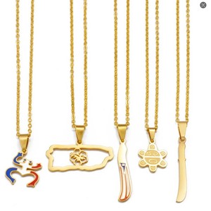 Collar de Acero Inoxidable Chapado en Oro con Mapa de Puerto Rico, Bandera, Coquí, Rana e Hibisco, Colgante para Mujer y Hombre, Joyería de Moda - Product Image 5