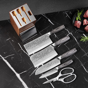 Ensemble de 6 couteaux de cuisine <span class=keywords><strong>Damas</strong></span> avec bloc en <span class=keywords><strong>bois</strong></span>, <span class=keywords><strong>ciseaux</strong></span>, couteau de chef, Santoku, couteau à découper la viande, couteau à désosser, couteau utilitaire, lame en acier VG10 - Product Image 3