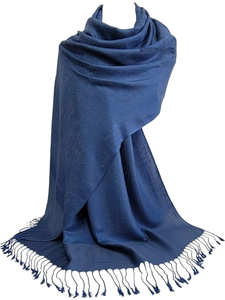 Écharpe longue et épaisse en tricot à franges bleues pour femme, motif uni, usage quotidien - Product Image 1