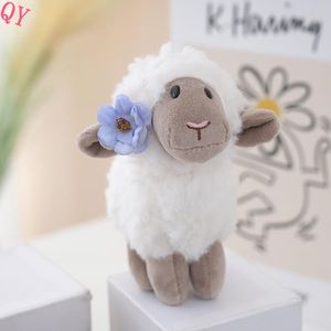 QQ Cute Faux Fur Sheep Plush Keychain With Purple Flower Soft Stuffed Animal Toy Lamb Cartoon Bag Charm - Product Image 1